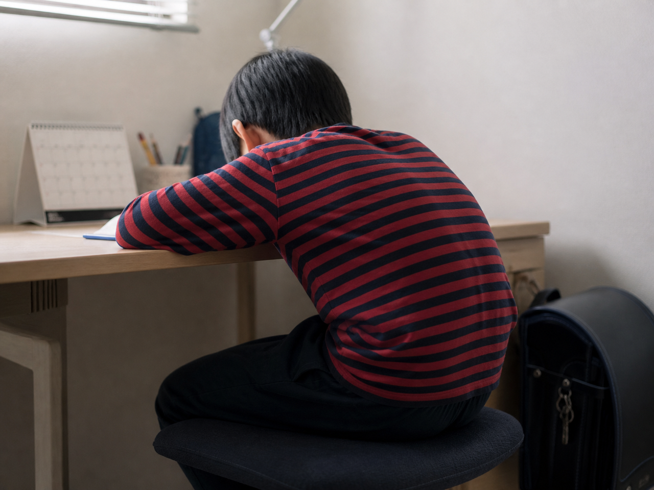 子どもが机に背中を丸めて座っている姿勢
