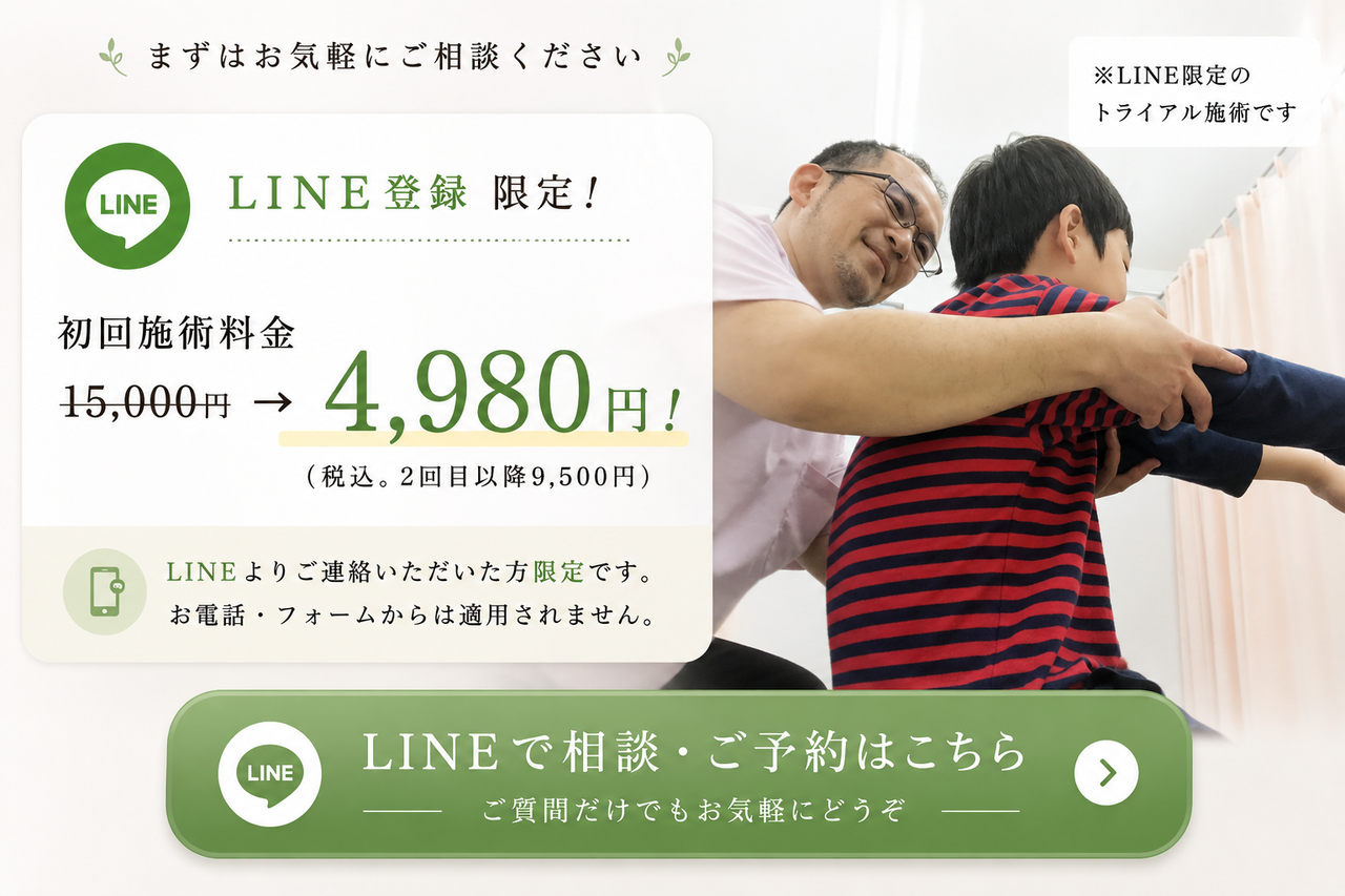 LINE登録特典で初回施術が割引になるキャンペーン画像（大森・さくら整骨院）